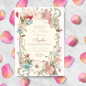 Victorian Birthday Invitation, INSTANT DOWNLOAD, Botanical Invite, watercolor floral, Any Age Birthday Invite, editable, Jane Austen
