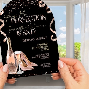 Editable Aged to Perfection Invitation, INSTANT DOWNLOAD, Champagne Invitation, Fine Like Wine, Woman 60th Birthday, rose gold, sparkles