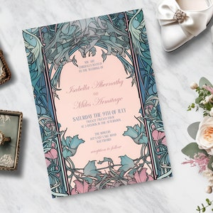 Art Deco Wedding Invitation, INSTANT DOWNLOAD, Victorian Wedding, Edwardian Wedding invite, Double Sided arts & crafts style invitation