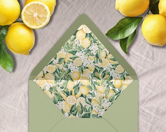 Lemon Envelope Liner, INSTANT DOWNLOAD, Canva Template, Lemons, lemon blossom, Envelope Liner in multiple sizes, A7 and 11 others