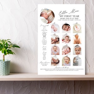 Modèle de jalon du premier anniversaire, TÉLÉCHARGEMENT INSTANTANÉ, jalon minimal de bébé, souvenir du 1er anniversaire, carte mémoire imprimable, neutre de genre