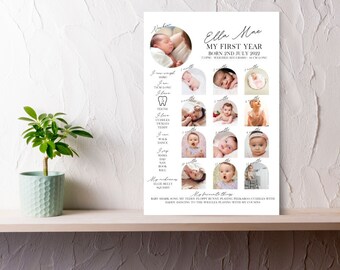 First Birthday Milestone Template, INSTANT DOWNLOAD, Minimal baby milestone, 1st birthday keepsake, printable memory board, gender neutral