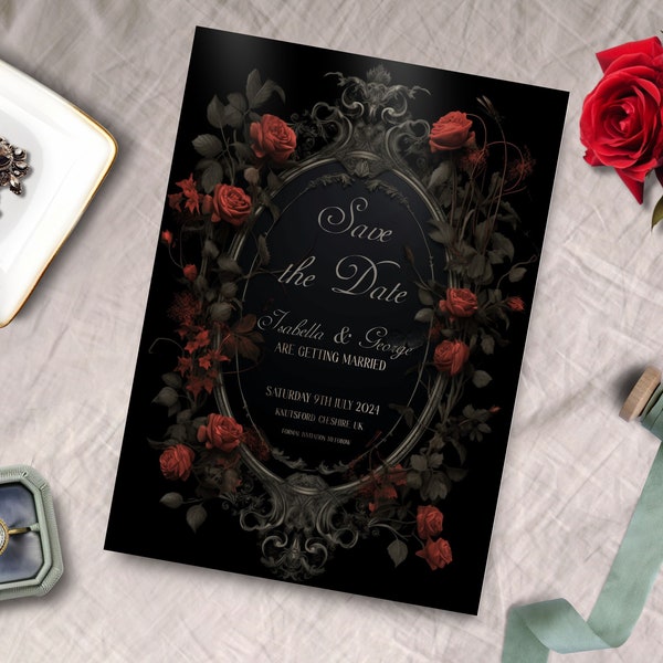 Gothic Wedding Save the Date, INSTANT DOWNLOAD, Victorian Wedding, Regency Invitation, Georgian Theme Invite, Dark Moody Wedding, Invitation