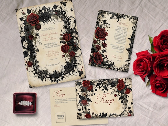 Gothic Wedding Bundle, INSTANT DOWNLOAD, Victorian Wedding, Regency Invitation, Georgian Theme Invite, Dark Moody Wedding, Invitation