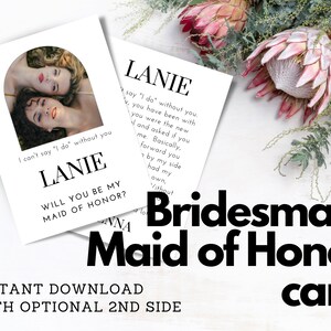 Foto Brautjungfer Vorschlag Karte Vorlage, druckbare Brautjungfer Vorschlag Karte mit Foto, Canva