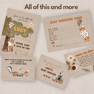 Woodland Baby Shower Bundle INSTANT DOWNLOAD Cute Bear and other Animals, editable template