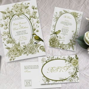 Chinoiserie Wedding Invitation, INSTANT DOWNLOAD, Green Floral Porcelain Invite, China, French Toile, EDITABLE Printable, Greenery Wedding