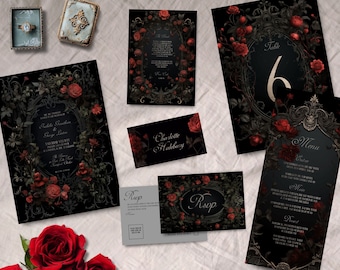 Gothic Wedding Bundle, INSTANT DOWNLOAD, Victorian Wedding, Regency Invitation, Georgian Theme Invite, Dark Moody Wedding, Halloween