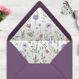 Beautiful Wildflower Envelope Liner, INSTANT DOWNLOAD, Canva Template, botanical, floral boho, Envelope Liner,  multiple sizes, A7 and other