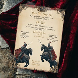 Medieval Birthday Party Invite, INSTANT DOWNLOAD, Fantasy Invite for boy, Renfaire Birthday, Medieval Feast, Knights Party, any age, Gold