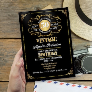 Editable Aged to Perfection Birthday Invitation, INSTANT DOWNLOAD 50th, Gold, Whiskey Label Birthday Invitation, Vintage Birthday Party,