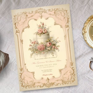 Victorian wedding invitation, INSTANT DOWNLOAD, Vintage floral invite, Regency, Edwardian, Wedding Cake, Jane Austen, 1800s, 1700s, elegant