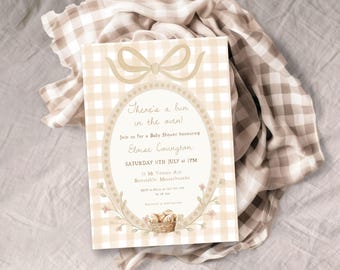 Brötchen im Ofen-Babyparty-Einladung, INSTANT DOWNLOAD, bearbeitbare handgezeichnete Einladung, Brotkorbdusche, geschlechtsneutral, grandmillennial