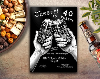 Modelo de convite para 40º aniversário, DOWNLOAD INSTANTÂNEO, Convite masculino para 40º aniversário, Um brinde aos 40 anos, Festa de 40 anos masculina, Cerveja 40º aniversário, Diversão