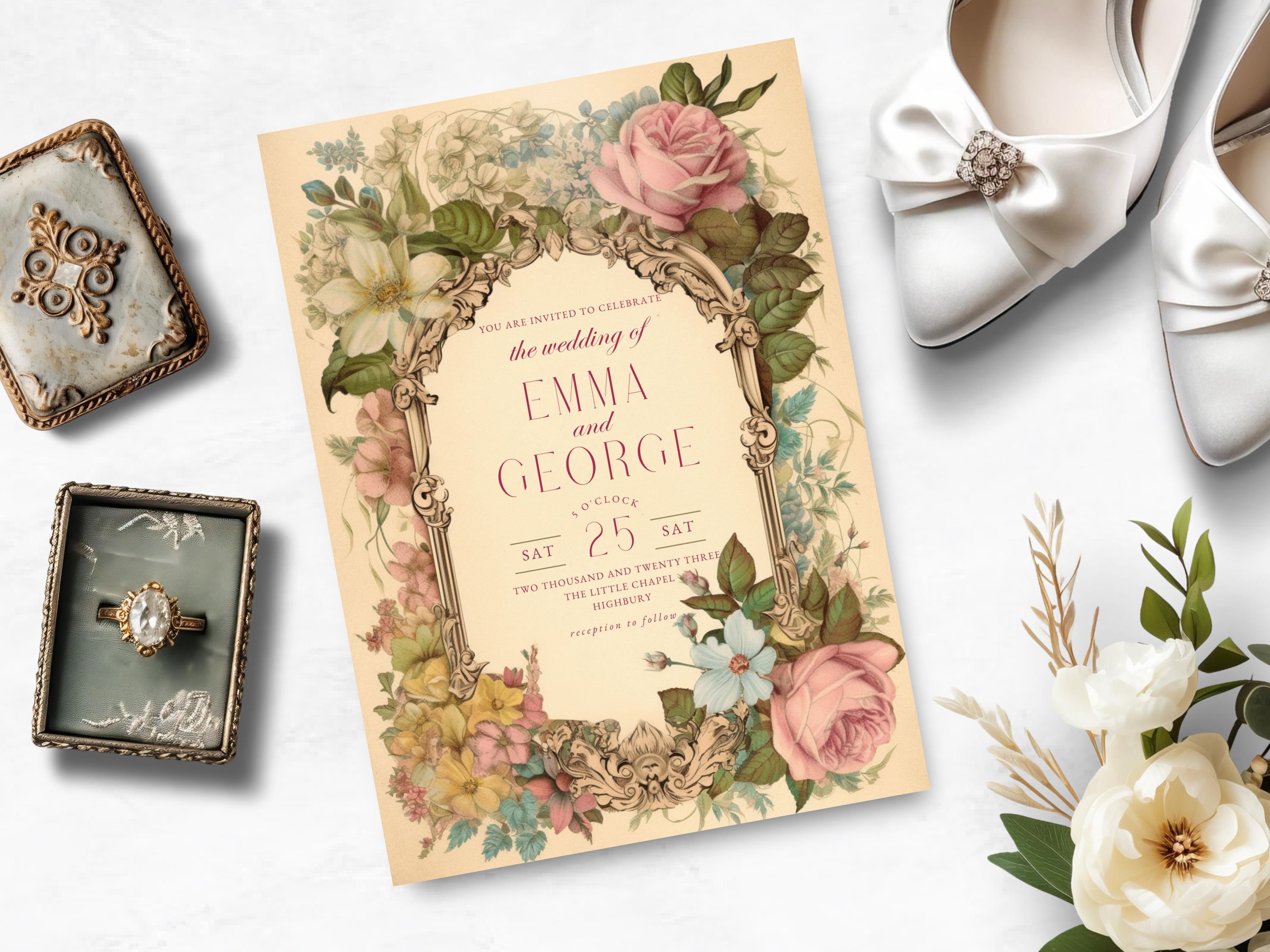 Victorian Wedding Invitation, INSTANT DOWNLOAD, Victorian Floral