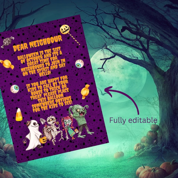 Halloween Neighbours letter INSTANT DOWNLOAD fully editable Canva template boo!