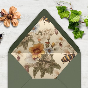 Biene Umschlag Liner, INSTANT DOWNLOAD, Canva Template, botanische, florale Boho, Hummel, viktorianische botanische, verschiedene Größen erhältlich