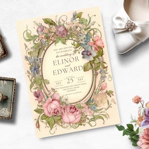 Victorian Wedding Invitation, INSTANT DOWNLOAD, Victorian Floral, Vintage Invitation, Art Deco, Victorian Style Wedding, Jane Austen, Canva