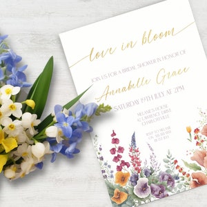 Love in Bloom Bridal Shower Invitation, INSTANT DOWNLOAD, Wildflower Bridal Shower Invite, Floral Bridal Shower Editable Template