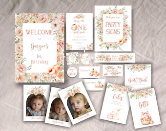 One Sweet Peach Party Bundle, INSTANT DOWNLOAD, One Sweet Peach Theme, One Sweet Peach Birthday, 1st Birthday Bundle, 1 sweet peach girl one