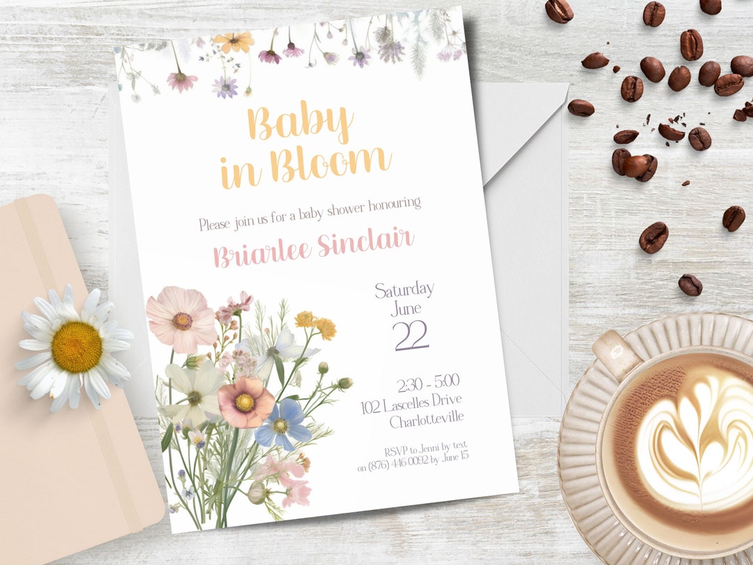 Spring Invitations Bloom Baby in Bloom Invitation, Baby Shower Invitation, INSTANT DOWNLOAD ...