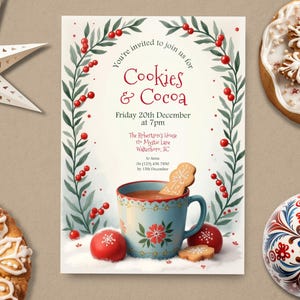 Cookies and Hot Cocoa Invite, INSTANT DOWNLOAD, Cookie Exchange, Christmas Party, Christmas Baking party, holiday baking, holiday invitation