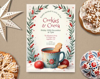 Cookies and Hot Cocoa Invite, INSTANT DOWNLOAD, Cookie Exchange, Christmas Party, Christmas Baking party, holiday baking, holiday invitation
