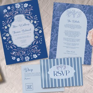 Blue Toile Wedding Invitation Bundle, INSTANT DOWNLOAD, Regency Invitation, Victorian Invite, Chinoiserie Wedding, elegant, Vintage, Coastal