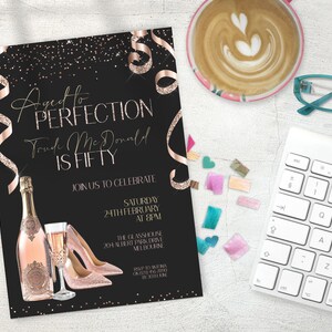 Editable Aged to Perfection Invitation, INSTANT DOWNLOAD, Champagne Birthday Invitation, Fine Like Wine, Woman 50th Birthday, Rose Gold