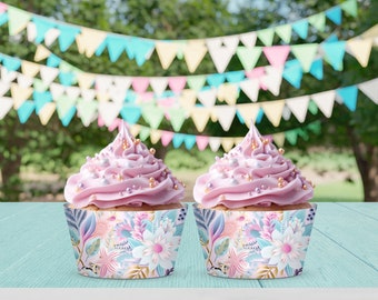 Cupcake Wrappers, INSTANT DOWNLOAD, party decor, floral cupcake wrappers, Birthday Party Decor, Decorations, Cupcakes, Cupcake papers