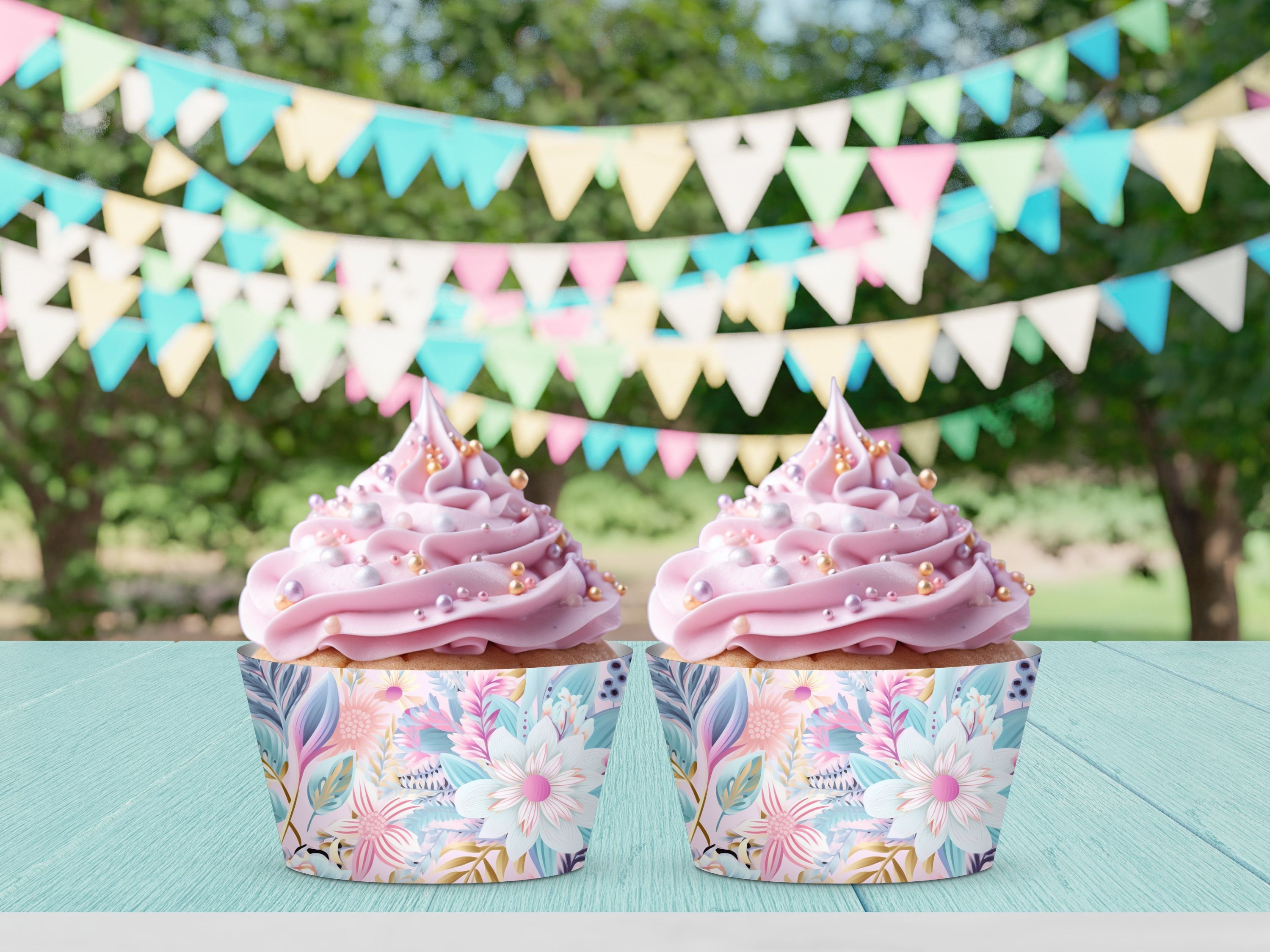 Cupcake Wrappers, INSTANT DOWNLOAD, party decor, floral cupcake wrappers
