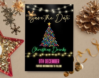 Christmas Save the Date, INSTANT DOWNLOAD, Christmas Party, Christmas Drinks, Family Xmas, Holiday Gathering, Canva template