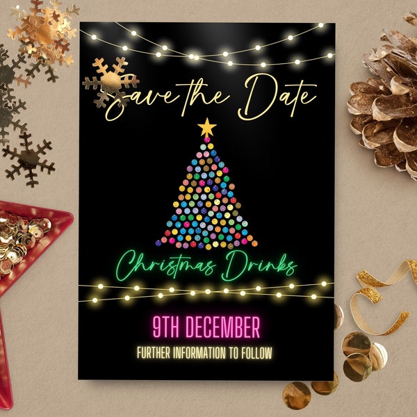 Christmas Save the Date, INSTANT DOWNLOAD, Christmas Party, Christmas Drinks, Family Xmas, Holiday Gathering, Canva template