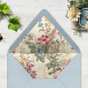 Victorian Floral Liner, INSTANT DOWNLOAD, Canva Template, botanical, floral, Envelope Liner,  roses, garden, flowers, multiple sizes,