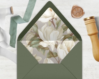 Beautiful Magnolia Envelope Liner, INSTANT DOWNLOAD, Canva Template, botanical, floral boho, Envelope Liner in multiple sizes, A7 and other