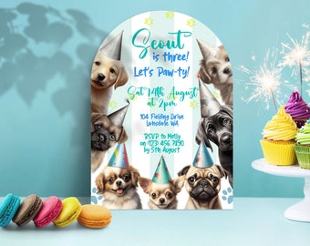 Dog Theme Birthday Party Invitation, INSTANT DOWNLOAD, Doggo Party, Let's Paw-ty, suitable for all ages, Boy Birthday invite, gender neutral