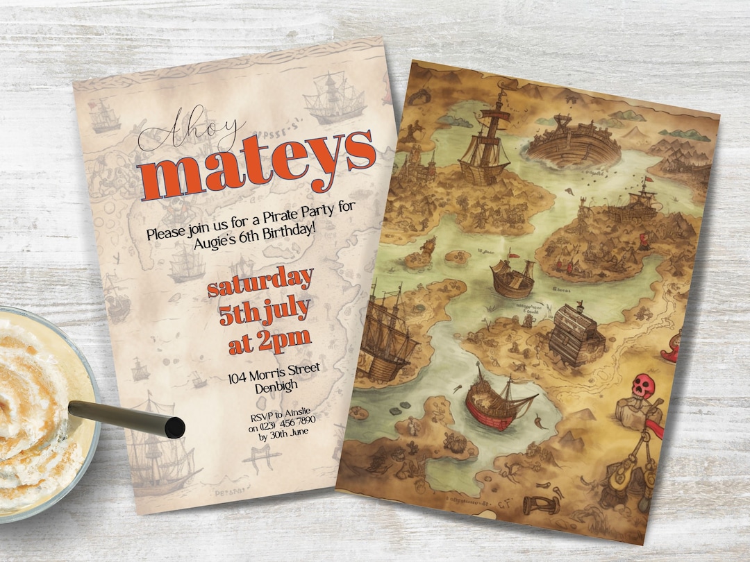 Pirate Birthday Invitation, INSTANT DOWNLOAD, Pirate Map Invite, Pirate  Map, Ahoy Mateys!, Suitable for All Ages, Boy Birthday Invitation - Etsy, image size:1080x810