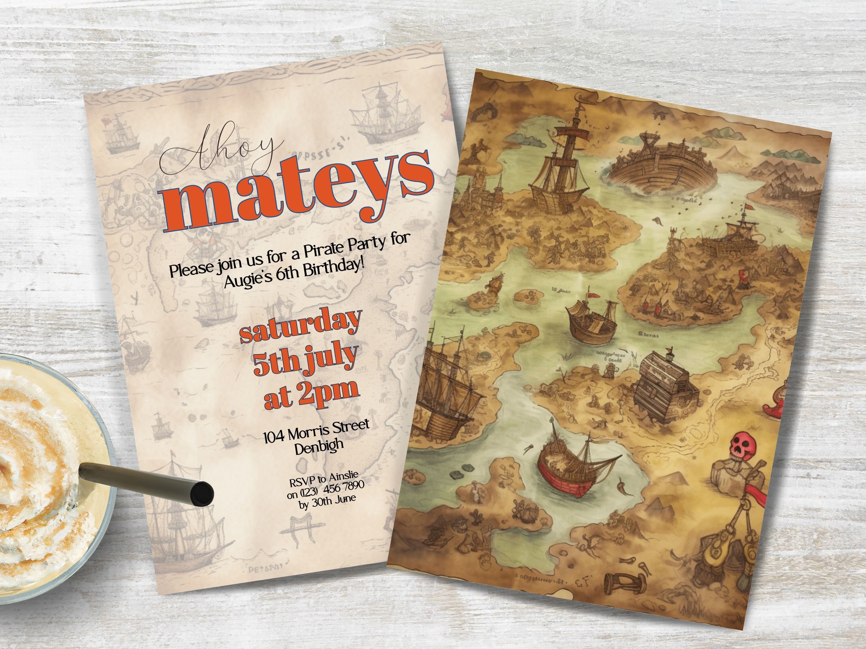 Map Party Invite Pirate Birthday Invitation, INSTANT DOWNLOAD, Pirate Map Invite, Pirate ...