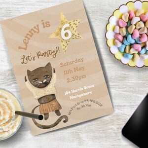Cool Cat Birthday Invitation INSTANT DOWNLOAD 6th Birthday Girl, tween funny cats,  kitty party any age, printable template edit in Canva!