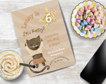 Cool Cat Birthday Invitation INSTANT DOWNLOAD 6th Birthday Girl, tween funny cats,  kitty party any age, printable template edit in Canva!
