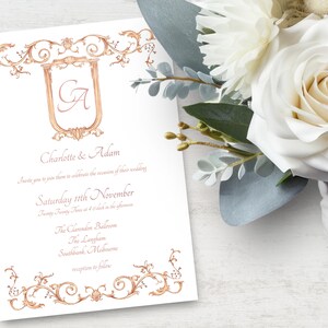 Baroque Wedding Invitation, INSTANT DOWNLOAD, Victorian, Regency, Crest Wedding invite, Classical, rose gold, roses, matching items #BCW01