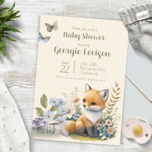 Woodland Baby Shower Invitation, TÉLÉCHARGEMENT INSTANTANÉ, douche de bébé renard, bestioles des bois, bébé boho, invitation de douche de bébé, #WBF01