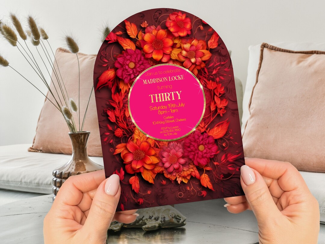 30th Birthday Party Invitation, INSTANT DOWNLOAD, Floral, Pink, Magenta ...