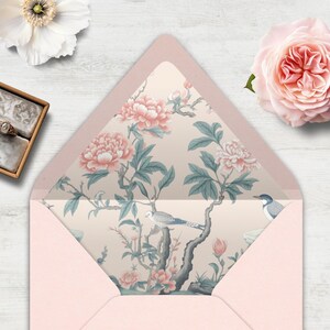 Chinoiserie Liner, INSTANT DOWNLOAD, Canva Template, Kamelien, Pfirsich, botanisch, floral, Umschlag Liner, verschiedene Größen, A7 und andere