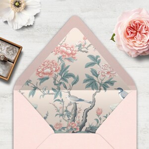 Chinoiserie Liners, INSTANT DOWNLOAD, Canva Template, Camellias, Peach, botanical, floral, Envelope Liner,  multiple sizes, A7 and other