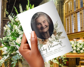Minimal Funeral  Program, INSTANT DOWNLOAD, Obituary, Celebration of Life, Photo obituary, Memorial Service, Church Program, floral