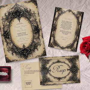 Gothic Wedding Invitation, INSTANT DOWNLOAD, Victorian Wedding Suite, Edwardian Wedding Bundle, Sepia toned, RSVP, Victorian Wedding evite