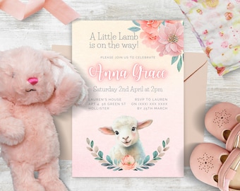 Little Lamb on the Way Baby Shower Invitation INSTANT DOWNLOAD Editable Baby Sheep Shower Invite Template, Printable, 100% Editable in Canva