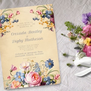 Victorian wedding invitation, INSTANT DOWNLOAD, Vintage floral invite, botanical, regency, baroque, victorian, Old English, classical invite