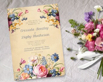 Faire-part de mariage victorien, TÉLÉCHARGEMENT INSTANTANÉ, invitation florale vintage, botanique, régence, baroque, victorien, vieil anglais, invitation classique